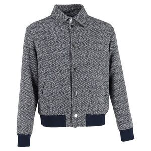 Etro Textured Bomber Jacket Navy Blue Cotton